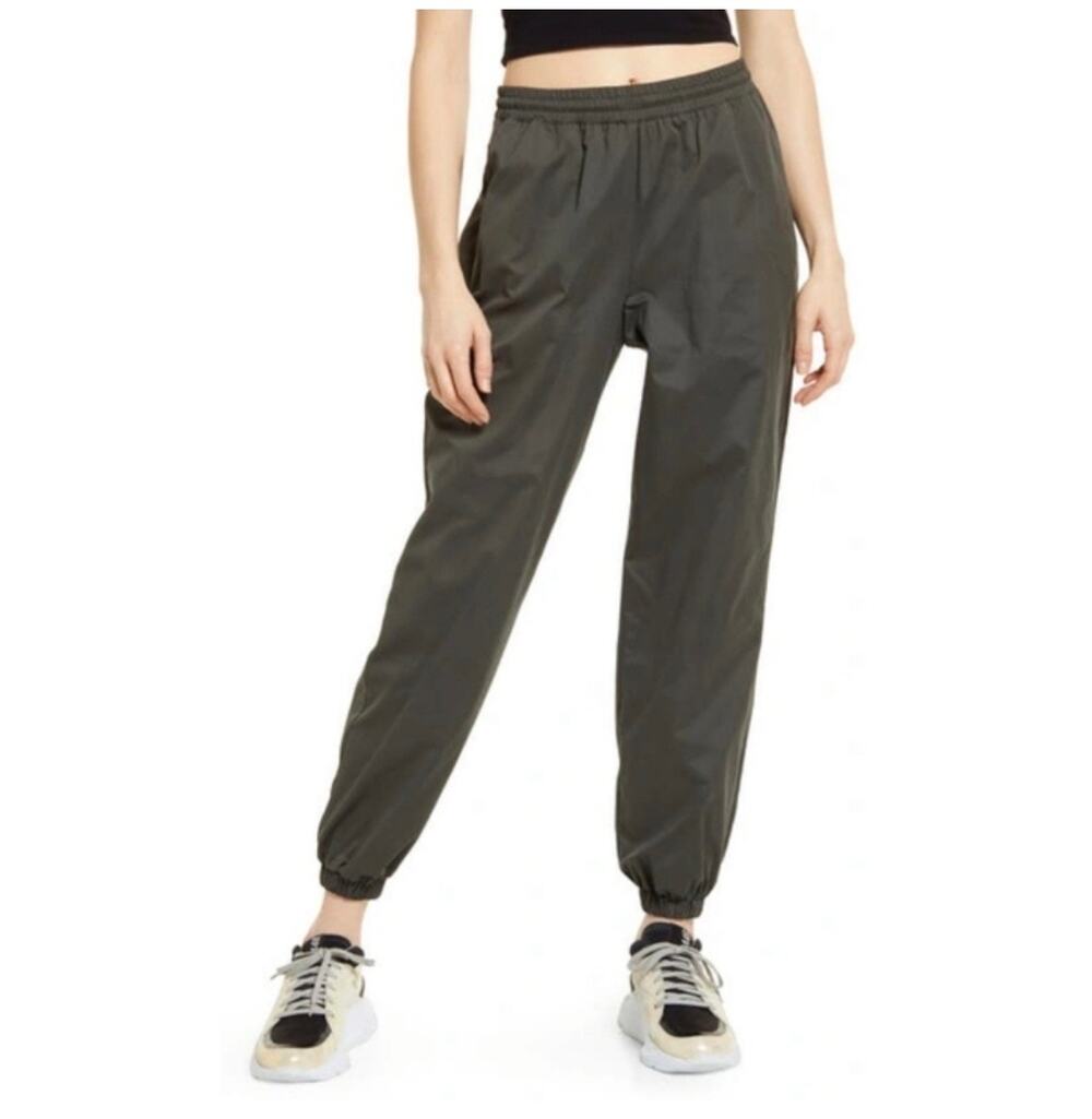 Good American Pants Womens Medium Green Essential Sueded Track Jogger Ink001
